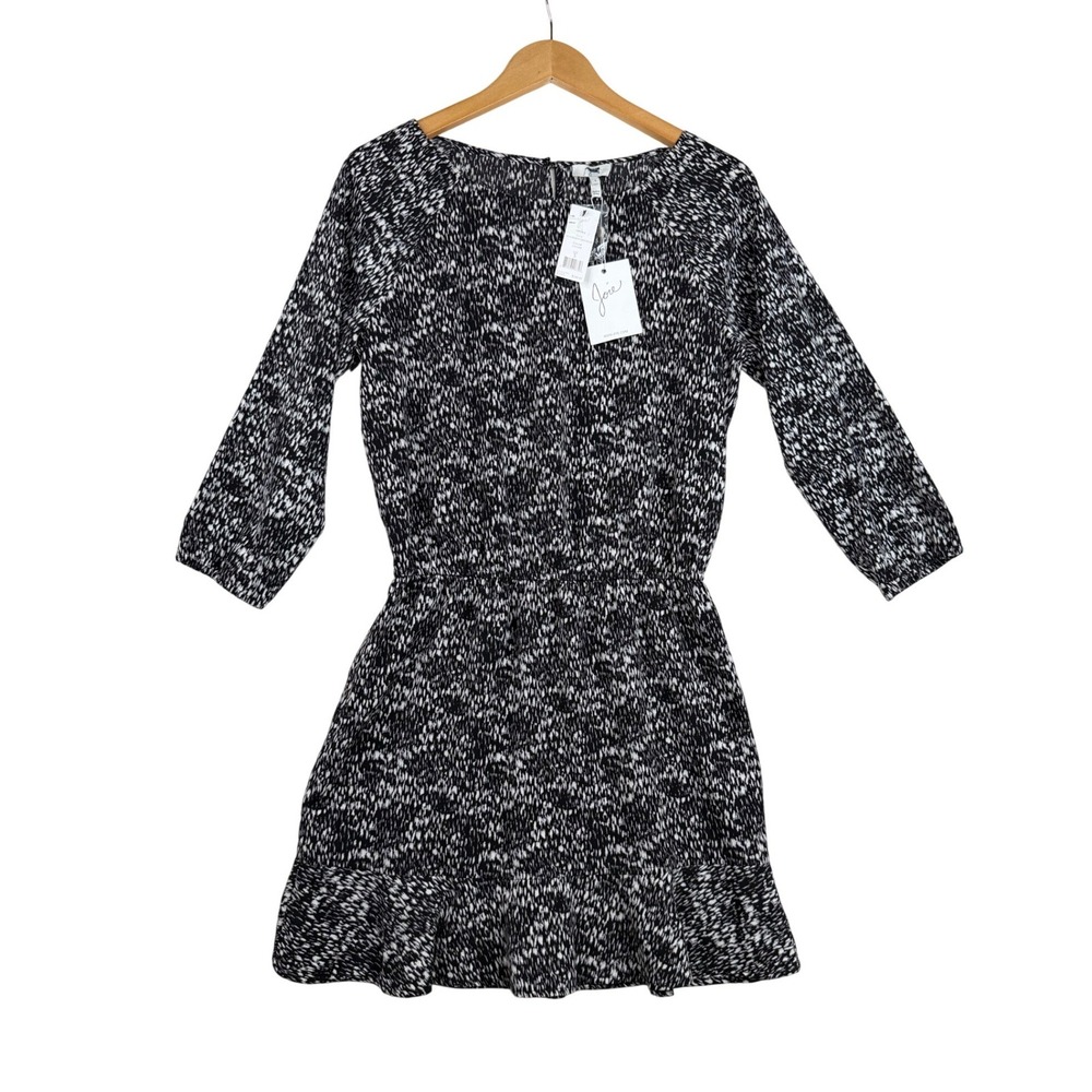 NWT Joie Arryn B Drop Waist Long Sleeve Mini Dress size Small Black/White Caviar